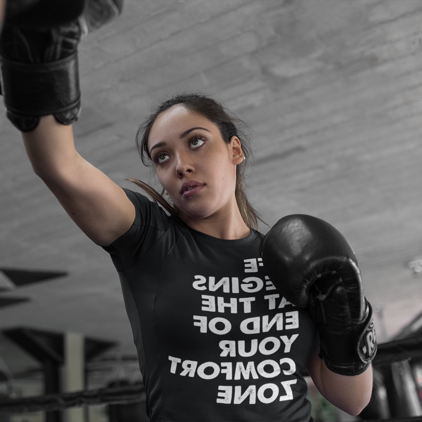 Woman sparring at the gym - Life begins at the end of your comfort zone